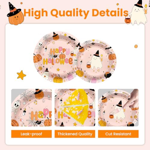 Pink Halloween Party Supplies Kit for Girls with Plates, Napkins, Decorations