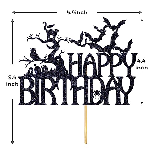 Halloween Spooky Bat Cake Topper Black Glitter for Birthday & Party