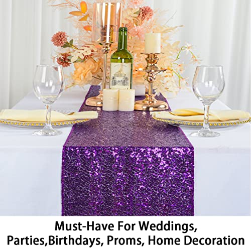 Purple Sequin Table Runner with Tassel - 12x72 Inch for Wedding & Event Decor (Purple)