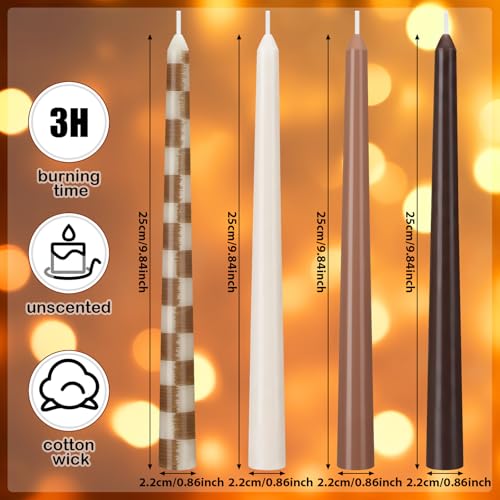 Fall Taper Candles Set - Brown Checkered 10 Inch Rustic Decor