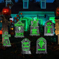 16.5x10 Inch Glow in The Dark Tombstones Decorations - Waterproof Grave Markers with Stakes - 6 Pack Halloween Cemetery Props