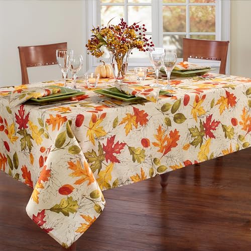 Autumn Leaves Fall Printed Tablecloth 60x144 Inches - Set of 1, Multicolor