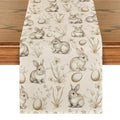 13x120 Inch Easter Bunny Rabbit Floral Table Runner Beige Seasonal Spring Home Decor