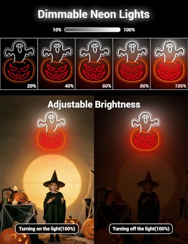 Ghost Pumpkin Halloween Neon Window Lights - Indoor Wall Decor, LED Sign, Party Decoration