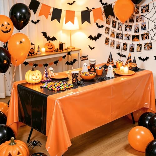 Halloween Tablecloths Black and Orange Disposable 4 Pack - Variation: Orange Black