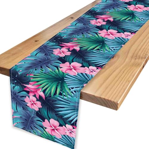 Tropical Table Runner - Drapeloft 13x90 Inch Floral Palm Leaves for Kitchen & Dining - Variation of THIS listing