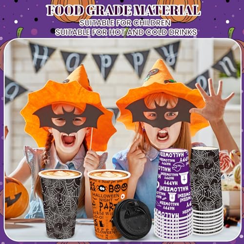 Halloween 16oz Disposable Coffee Cups with Lids - 48 Pack Party Supplies