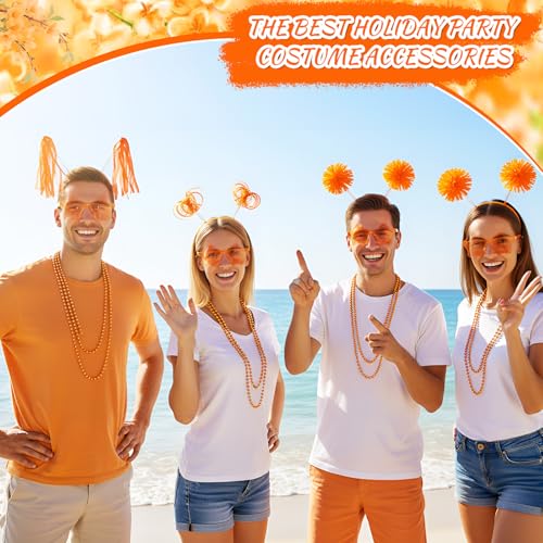 Orange Party Favor Set with Pom Poms Star Glasses Necklaces - Classic Variation