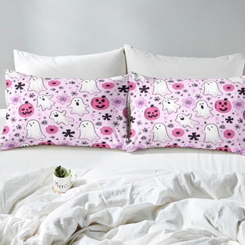 Kids Halloween Bed Sheets Set Full Coral Pink - Vibrant Microfiber Bedding
