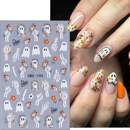 Halloween Nail Art Stickers Decals 8 Sheets Ghost Spider Web Pumpkin Black Cat Halloween 05
