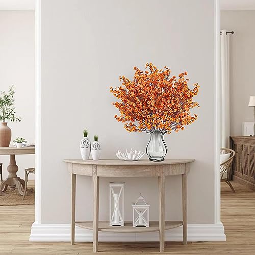15 Pcs Fall Orange Baby's Breath Artificial Flowers Bulk Silk Gypsophila for DIY Home Decor