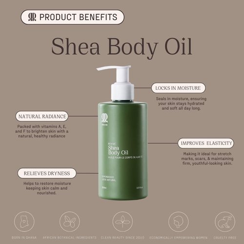 R&R Skincare Revive Shea Body Oil - Fast-Absorbing Hydrating Oil with Lemongrass | Nourishing for Dry Skin