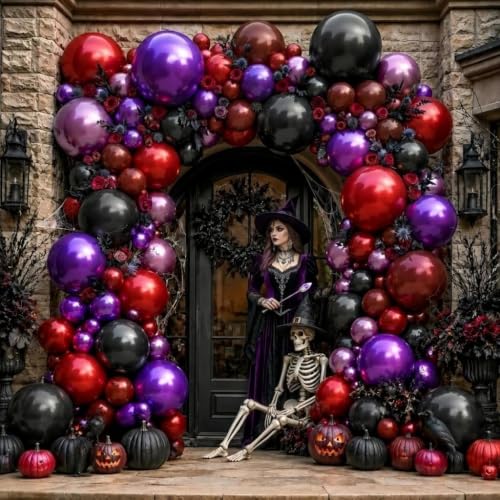 Balloon Arch Kit Dark Purple Red Burgundy Black Pearl Plums for Parties - Variation of Purple Black Burgundy