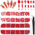 Red Nail Rhinestones and Flatback Gems Kit for Nail Art and Makeup