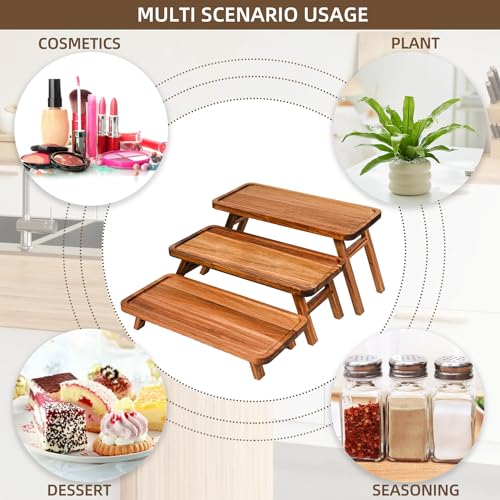 Acacia Brown 3-Tier Wooden Serving Tray Set - Foldable Dessert & Charcuterie Display