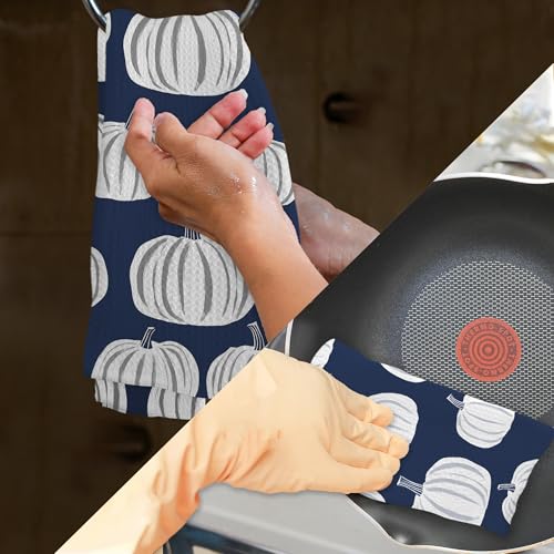 Blue Fall Pumpkin Hand Towels for Kitchen & Bathroom - 16x24 in - Autumn Decor