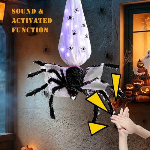 3FT Hanging Animatronic Spider Decor - Scary Sound & Retractable Drop, Outdoor Halloween Prop - Variation: Spider