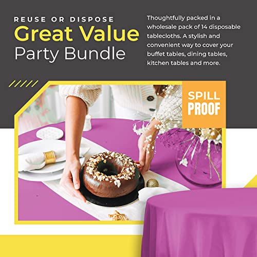 Purple Round Plastic Tablecloth 84 x 84 Inches - Pack of 6, Disposable & Wrinkle-Resistant