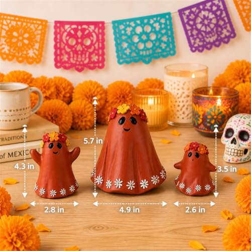 Orange Ghost Figurines Set of 3 Day of The Dead Halloween Home Decor