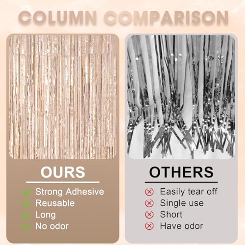 Laser Champagne Foil Fringe Backdrop Curtains - 2 Pack, 3.3x8.2 Ft - Variation of Laser Champ / 2
