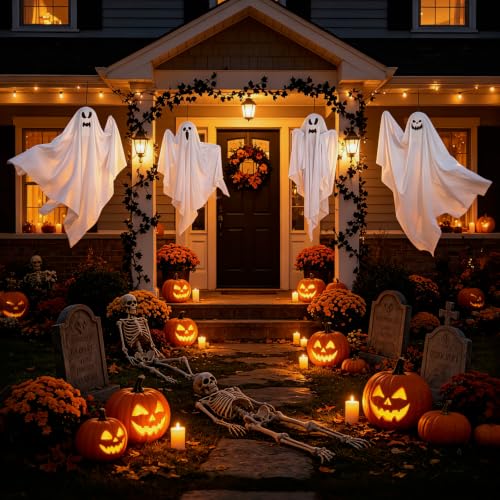 Halloween Hanging Ghost Decorations 9 Pack - 27.6 Inch Flying Ghosts with Bendable Arms - Spooky Home and Party Decor - Variation: Hanging Ghosts 9PCS