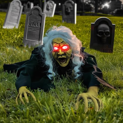 Halloween Zombie Groundbreaker Prop with Lighted Eyes & Sound - Green Outdoor Decoration