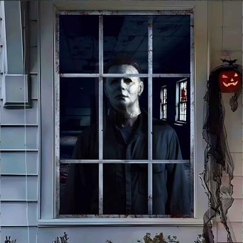 Halloween Window Decorations Scary Curtain Haunted House Horror - Blue Variation