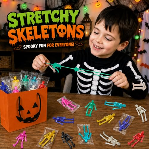 36 Pack Halloween Stretchy Skeleton Toys for Kids Boo Goodie Bags - Vibrant Colors
