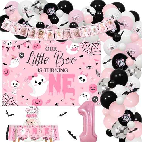Halloween Girl Birthday Decorations Balloon Kit with Banner, Cake Topper & Wall Stickers