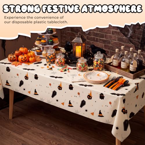 Halloween Plastic Table Cover Roll 54 Inch x 300 Feet - Ghost Bat Decor Variation