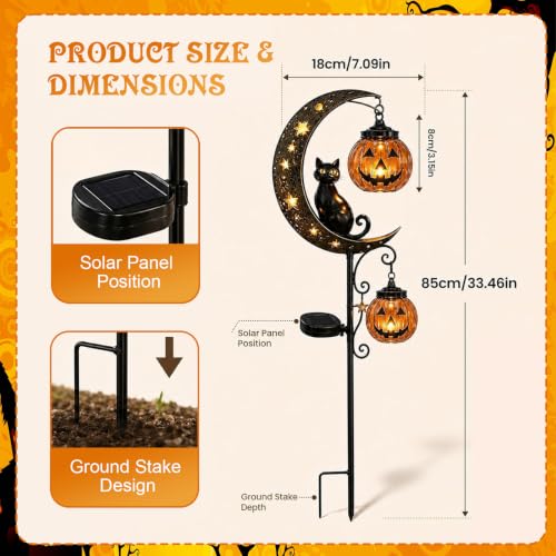 Halloween Garden Stake Light with Lantern and Black Cat Silhouette, Solar Outdoor Decor