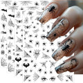 Halloween Nail Stickers Set - 4 Sheets Dark Spooky Web Bat Skull Designs - Variation of Halloween 4 Sheets