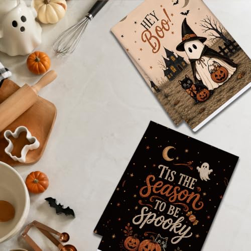 Halloween Kitchen Towels Set with Ghost Design - Boo Ghost Variation A, 2 Pcs, 16x24in
