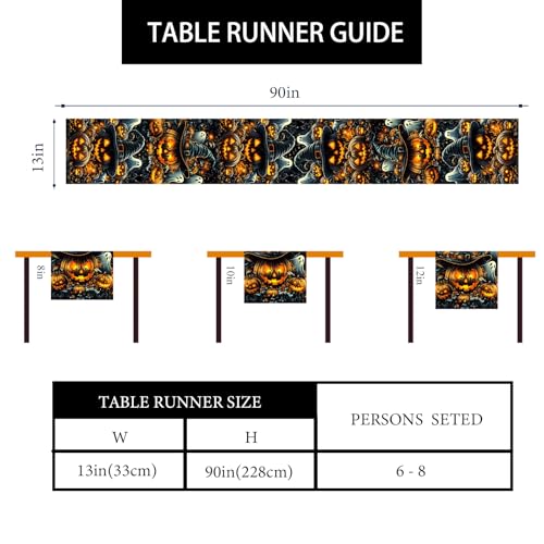 Halloween Ghost Pumpkin Table Runner - 13 x 90 Inches Fall Decor