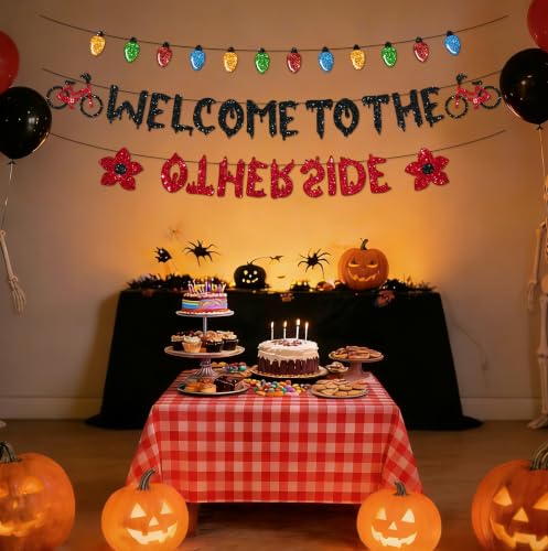 Halloween Birthday Party Banner - Welcome to the Other Side Upside Down Horror Decorations
