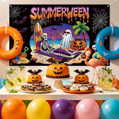 Summerween Photo Booth Backdrop Tropical Gothic Halloween Wall Decor 3.6x5.9ft