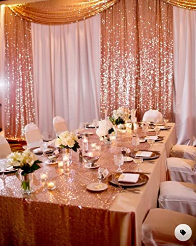 Rose Gold Sequin Tablecloth 50x72 Inch & Backdrop Curtains 2 Pack for Events