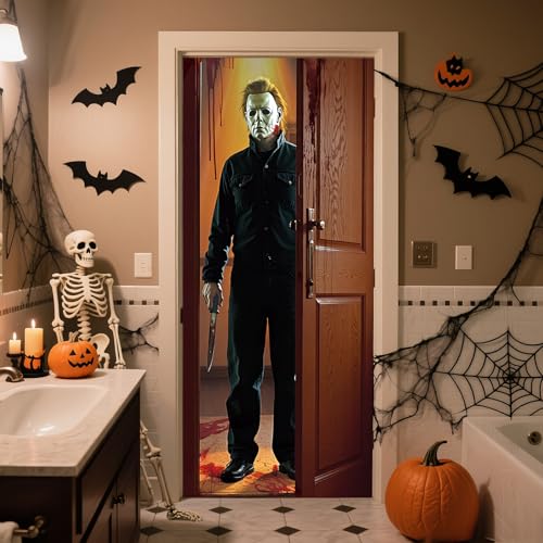 Halloween Fabric Door Cover - Spooky Wall Banner for Indoor Outdoor Party Decor 72.8x35.4 Inches