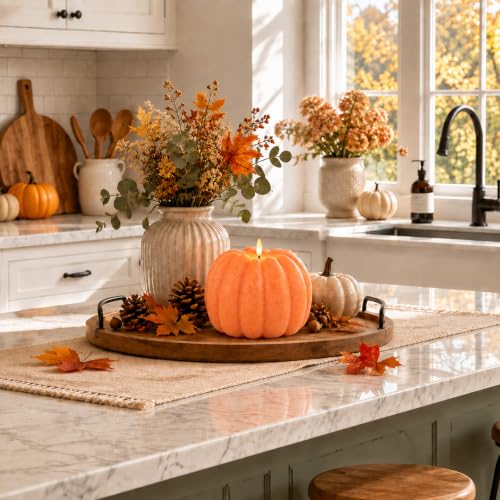 Fall Decor Flameless Pumpkin Candle with Remote & Timer - Real Wax, 5.6 Inch