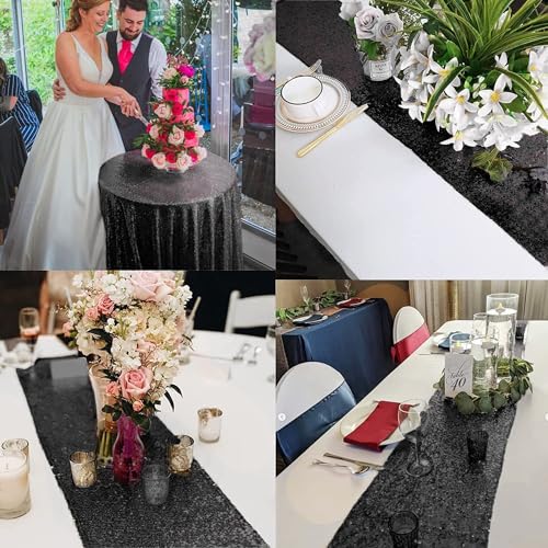 Black Sequin Table Runner 12x72 Inches - Pack of 12 - Elegant Party Decor