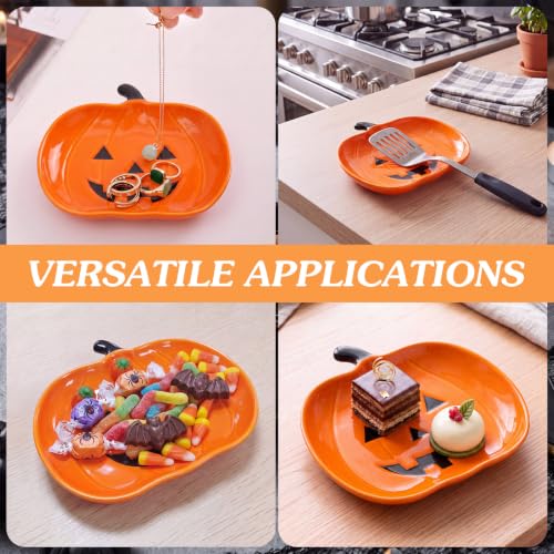 Halloween Jack O Lantern Ceramic Spoon Rest - Pumpkin Kitchen Counter Accessory - Orange