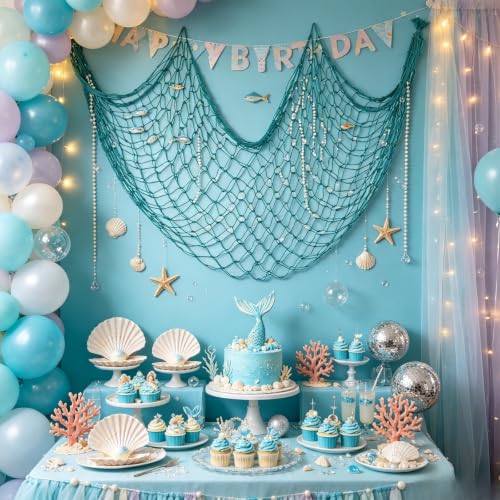 X-Large 10x5 Feet Aqua Fish Net for Party & Home Decor - 2 Pack