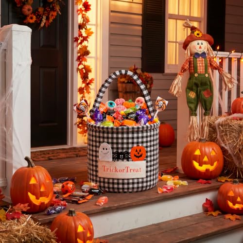 Halloween Trick or Treat Candy Basket - Black White Gingham Variation