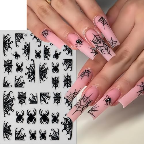 Halloween Spider Web Nail Art Stickers - Self-Adhesive 3D Decals for Nails - Black & White Spider Web Design - 8 Sheets - Variation: Spider Web