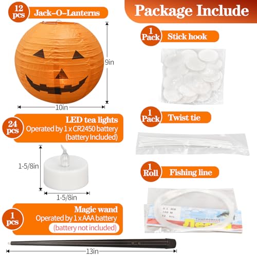 Floating Jack-O-Lantern Decor Set - 12pcs 10in Halloween Lanterns with LED Tea Lights & Remote - Variation: Jack-O-Lantern