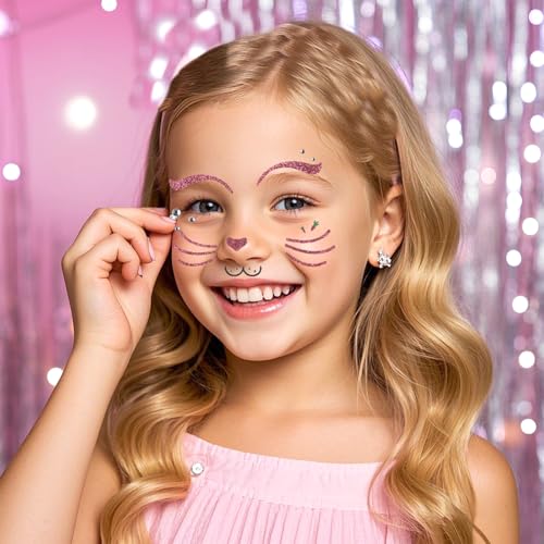 Bunny Face Stickers Halloween Face Tattoo with Rhinestones & Glitter - Variation 05 Bunny Face