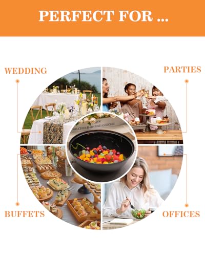 Black Plastic Serving Bowls 150oz, 4 Pack - Matte Finish, Durable & Large Capacity