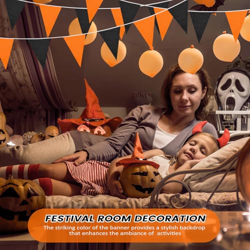 50 Feet Halloween Pennant Banner with 40 Triangle Flags - Orange & Black