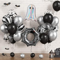 Halloween Black Silver Balloons Ghost Spider Foil Balloon Party Decorations - 34PCS