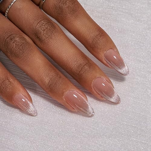BTArtbox Press On Nails Medium Almond Cat Eye Nails 12-Liquid Radiance Variation